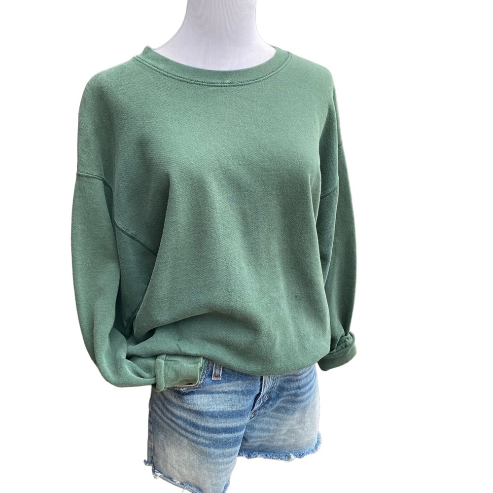 Vintage 90s Cheetah Boyfriend Crewneck Sweatshirt Green Oversized Pullover Sz M